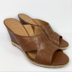 Jack Rogers Brown Woven PeepToe Natural Wedges 10M
